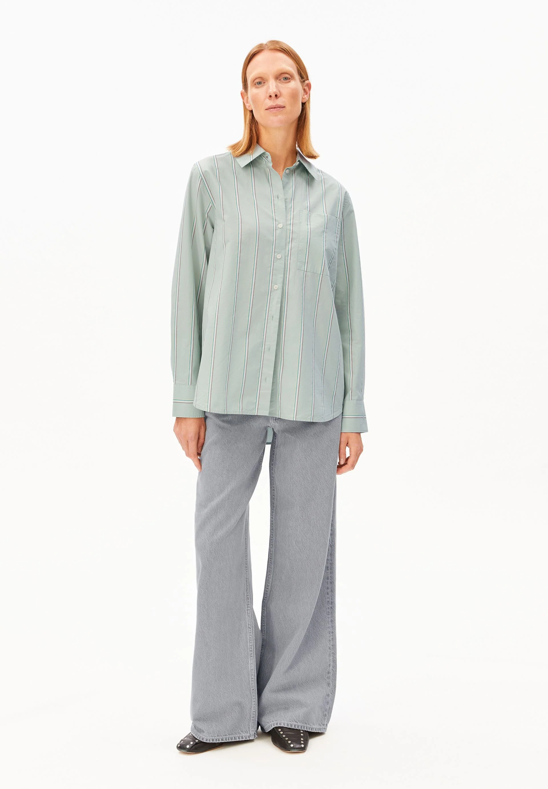 GESTREIFTE WEITE POPLIN BLUSE | foam-pool green - Image 5