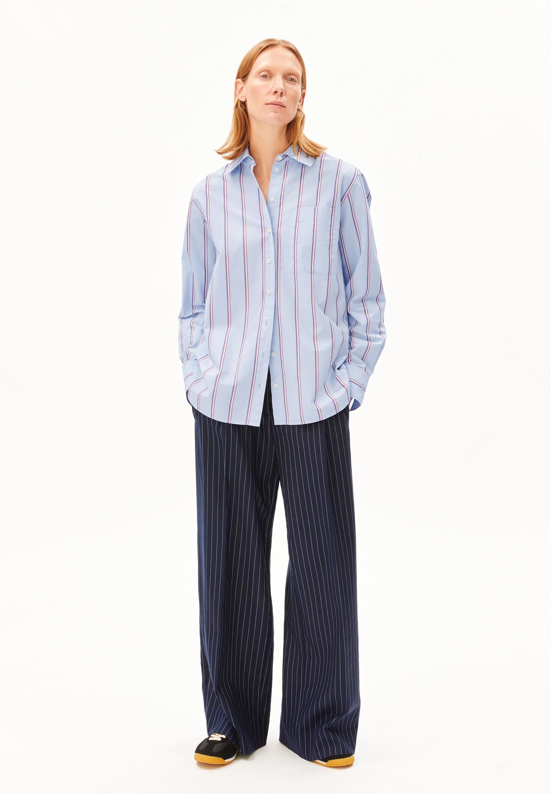 GESTREIFTE WEITE POPLIN BLUSE | morning sky-mars red - Image 5
