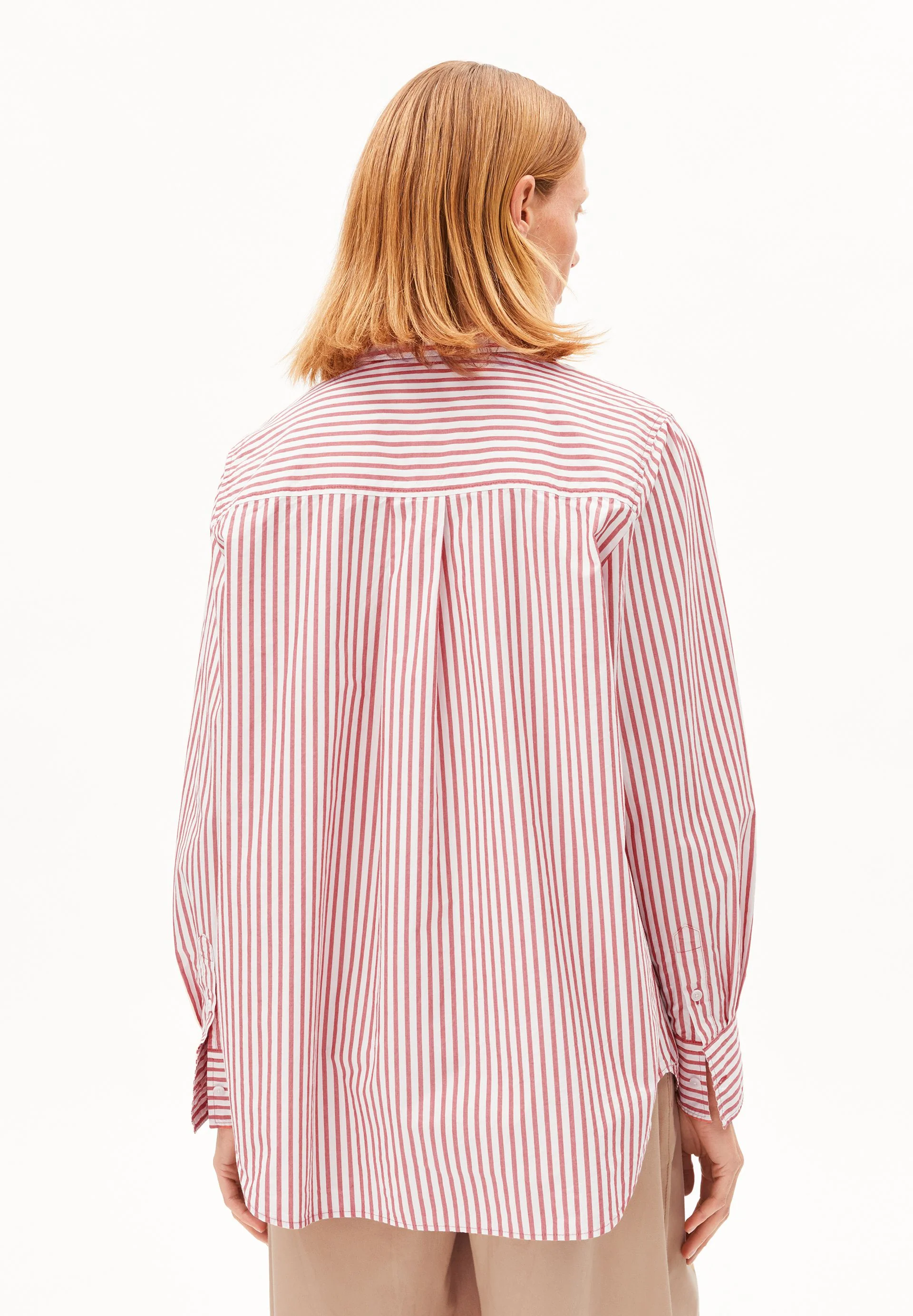 GESTREIFTE WEITE POPLIN BLUSE | oatmilk-mars red - Image 2