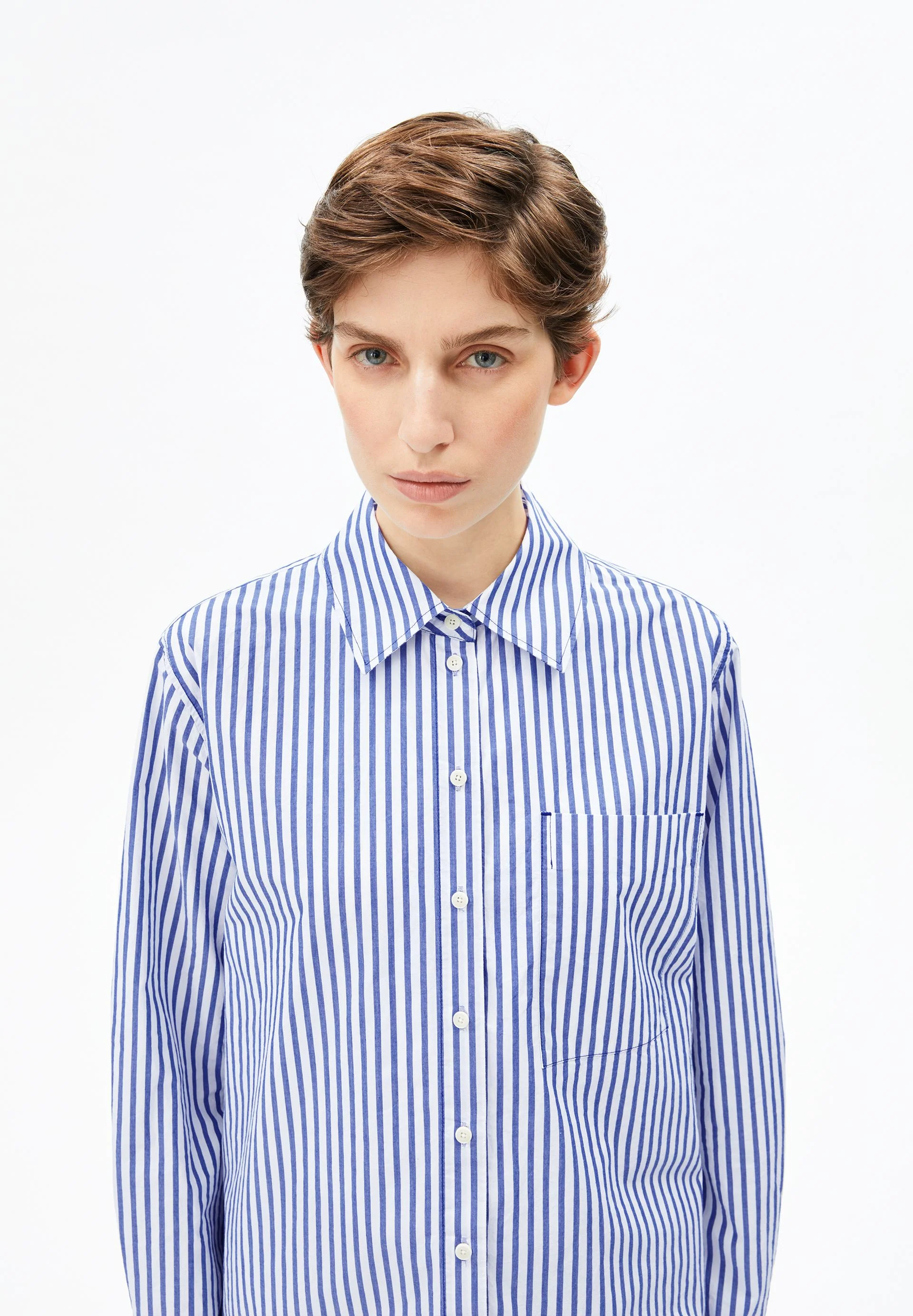 GESTREIFTE WEITE POPLIN BLUSE | white-dynamo blue - Image 3
