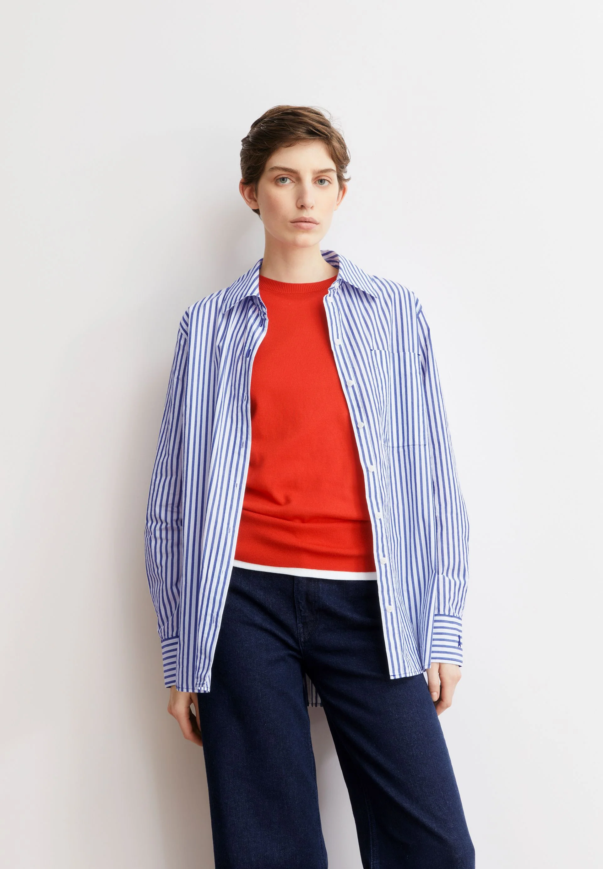GESTREIFTE WEITE POPLIN BLUSE | white-dynamo blue - Image 4