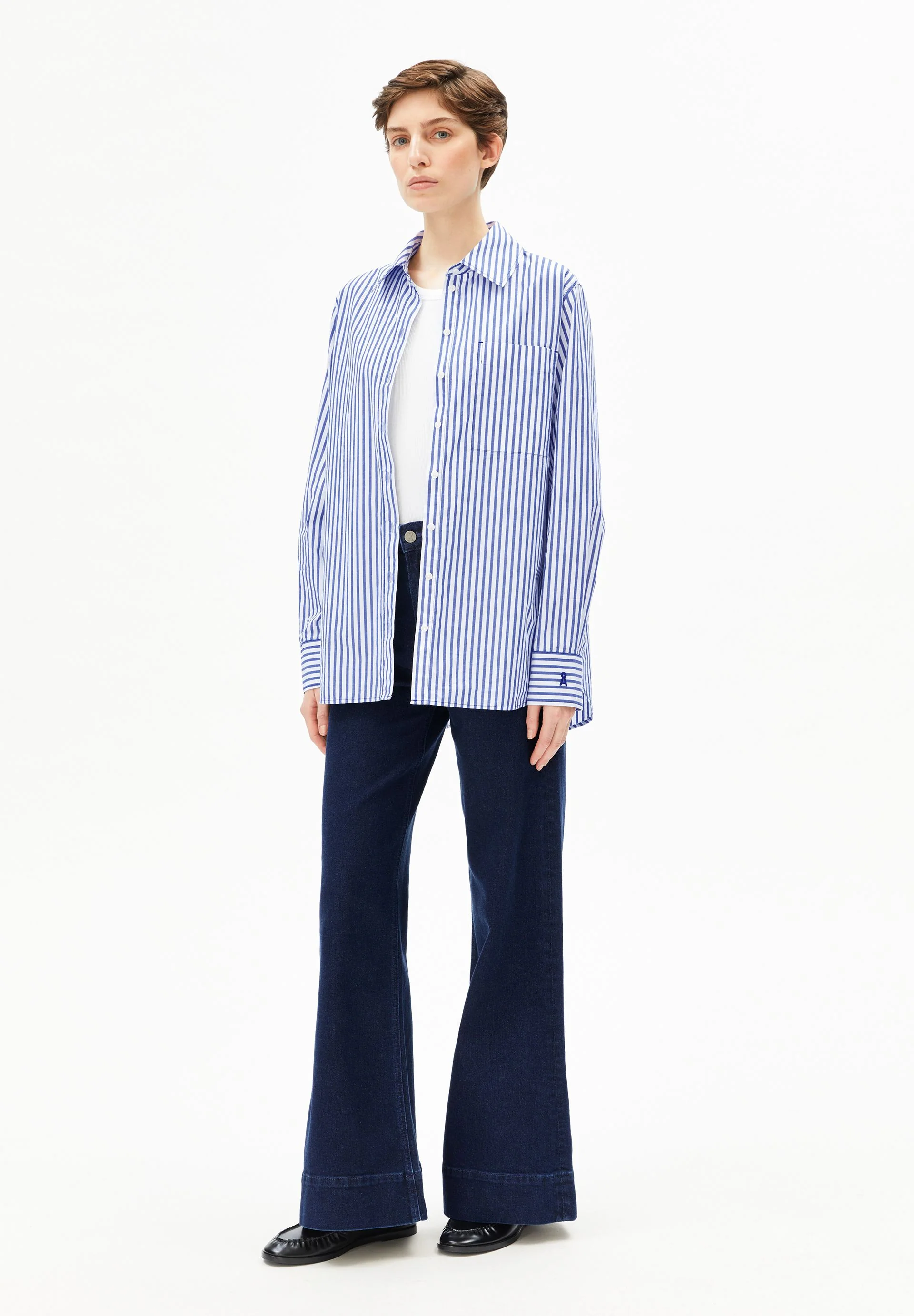 GESTREIFTE WEITE POPLIN BLUSE | white-dynamo blue - Image 5