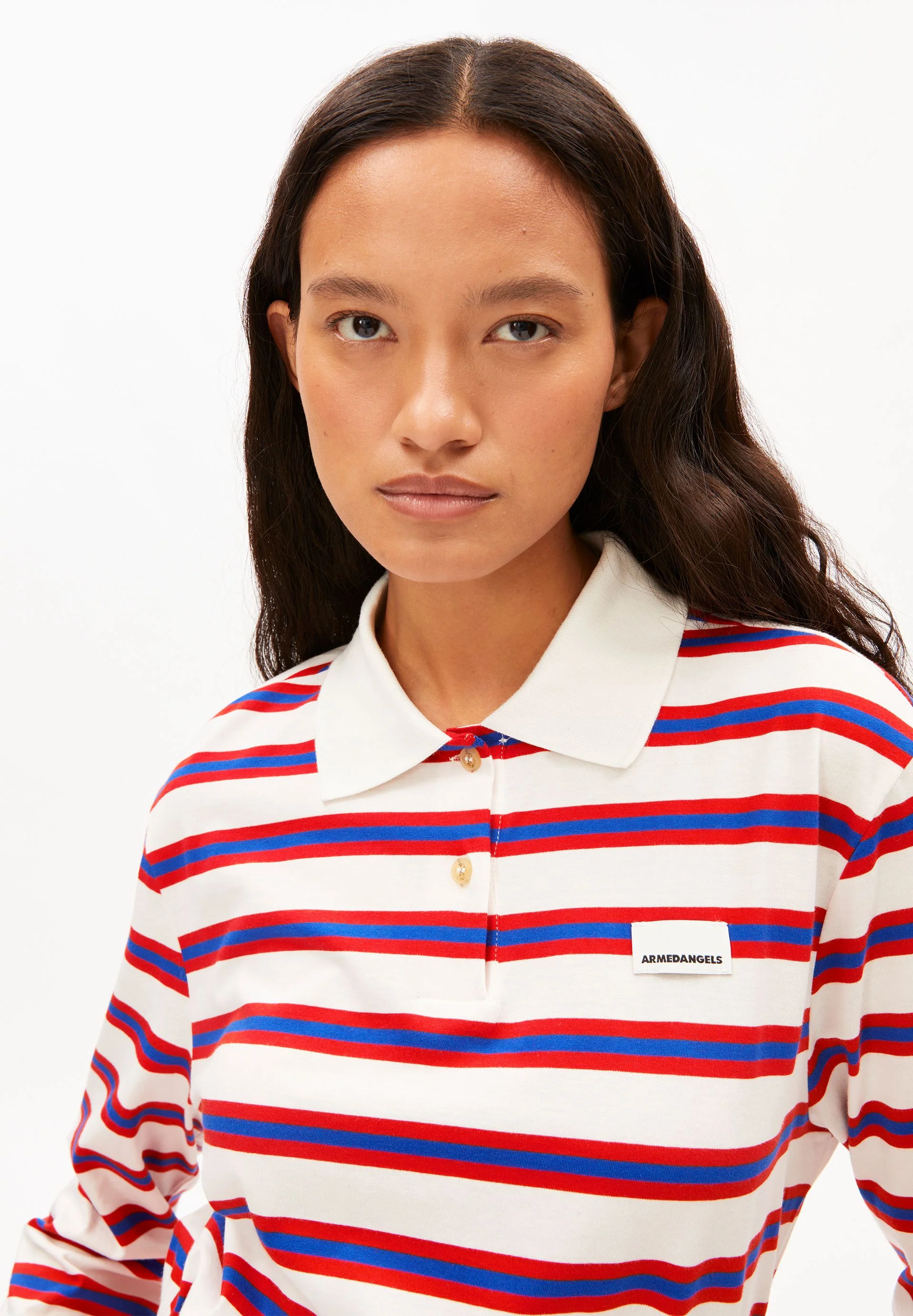 GESTREIFTES POLOLANGARMSHIRT | light oatmilk-mars red-dynamo blue - Image 3