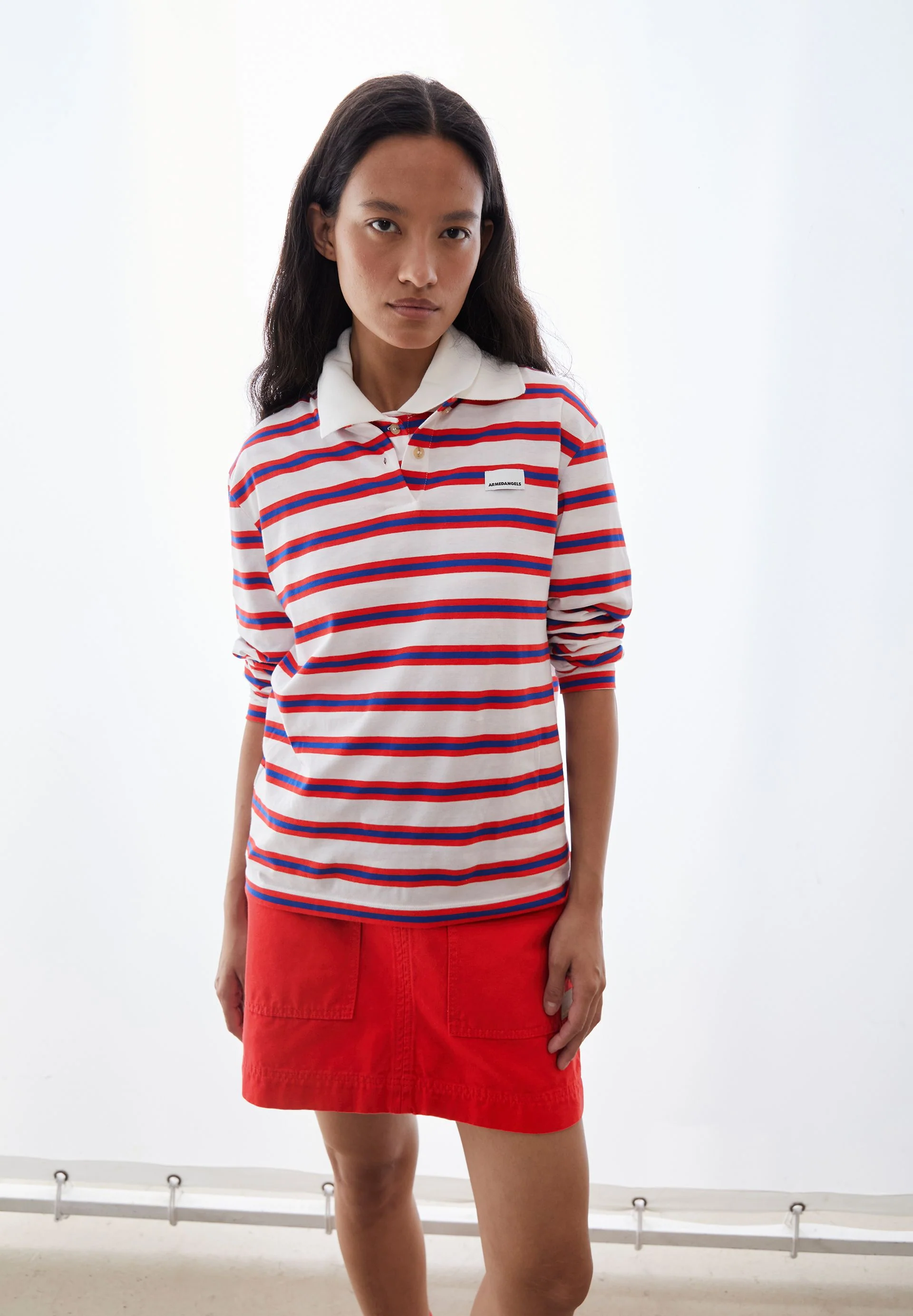GESTREIFTES POLOLANGARMSHIRT | light oatmilk-mars red-dynamo blue - Image 4