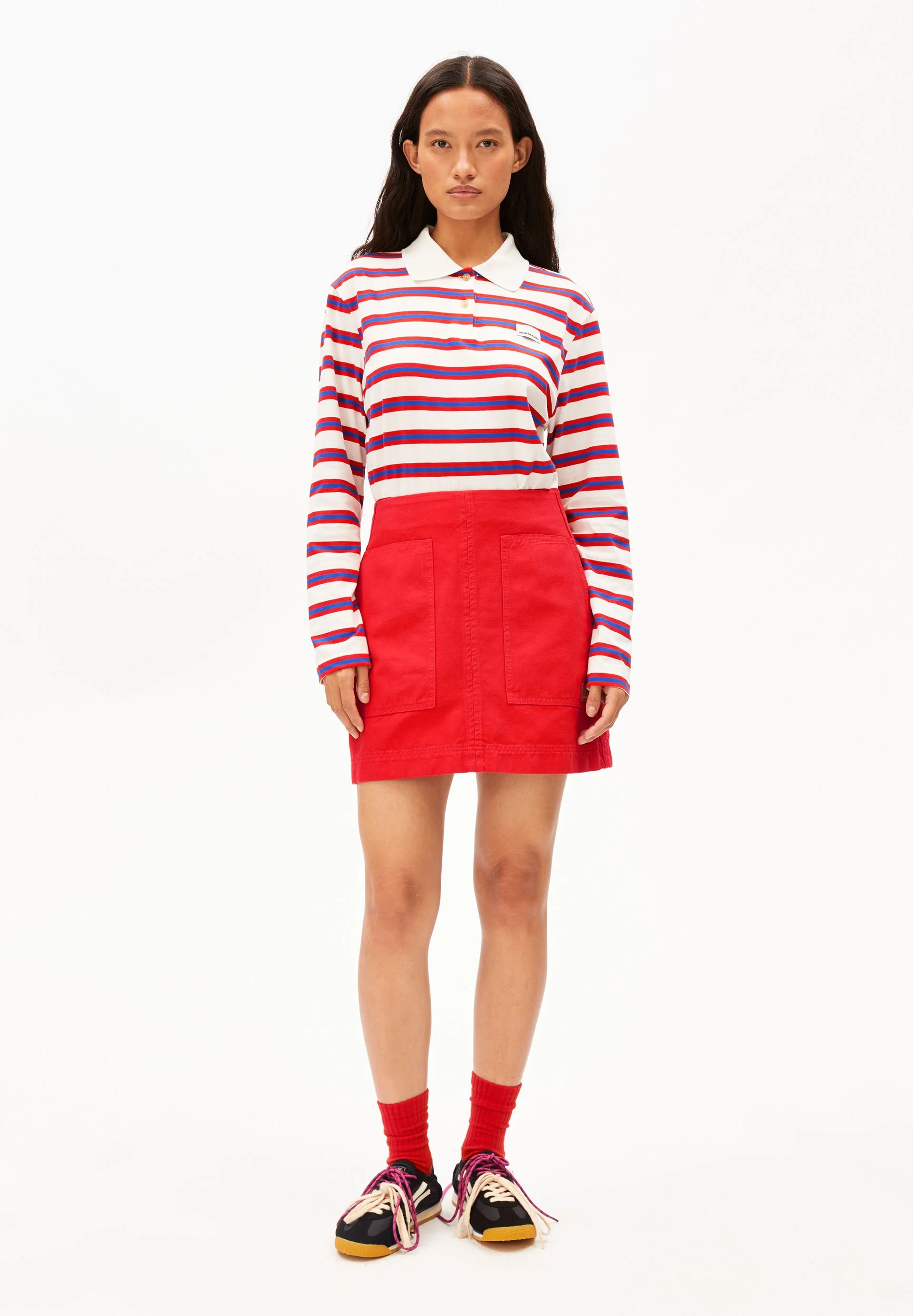 GESTREIFTES POLOLANGARMSHIRT | light oatmilk-mars red-dynamo blue - Image 5