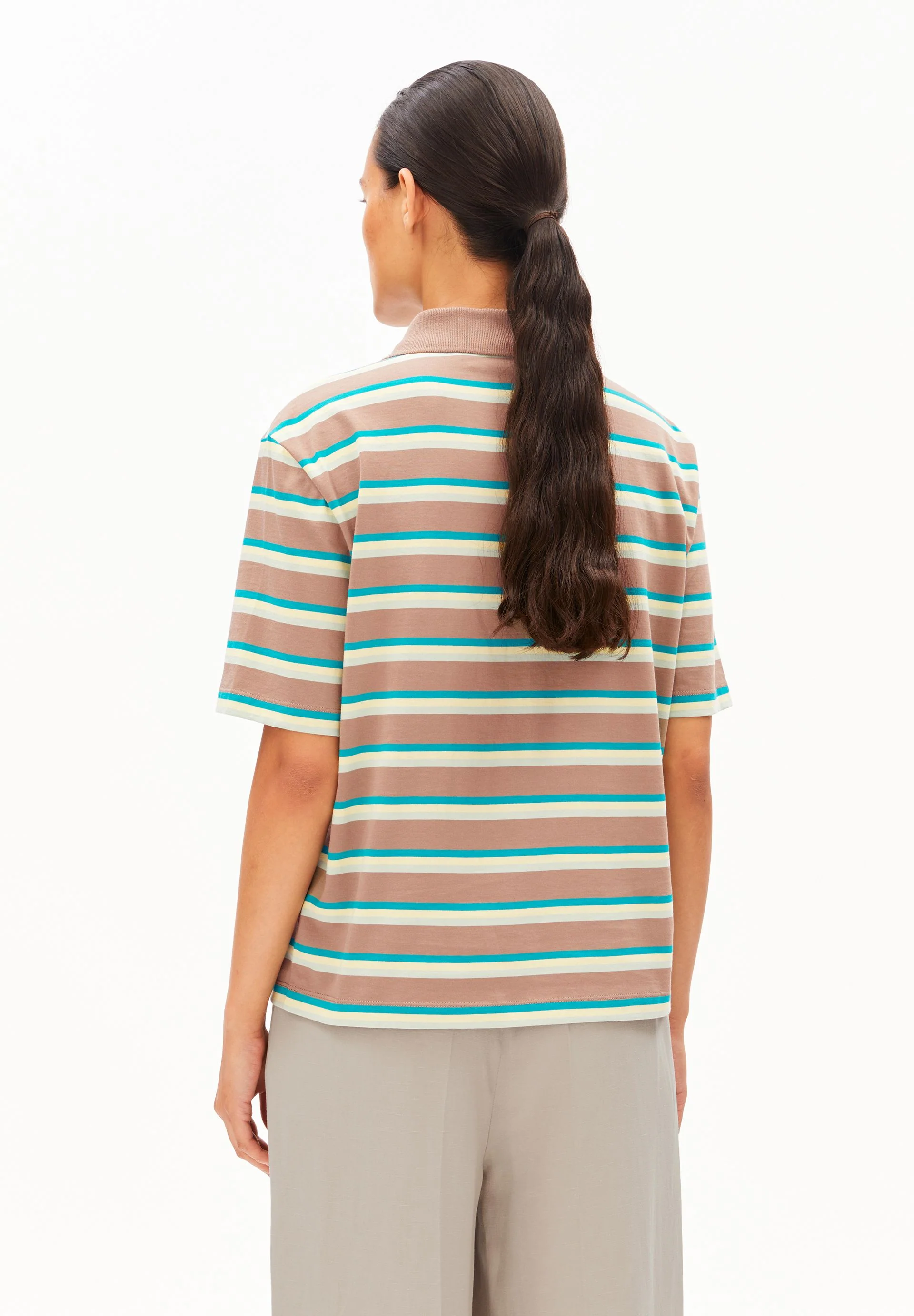 GESTREIFTES POLOSHIRT | walnut cream-pool green-lime juice - Image 2