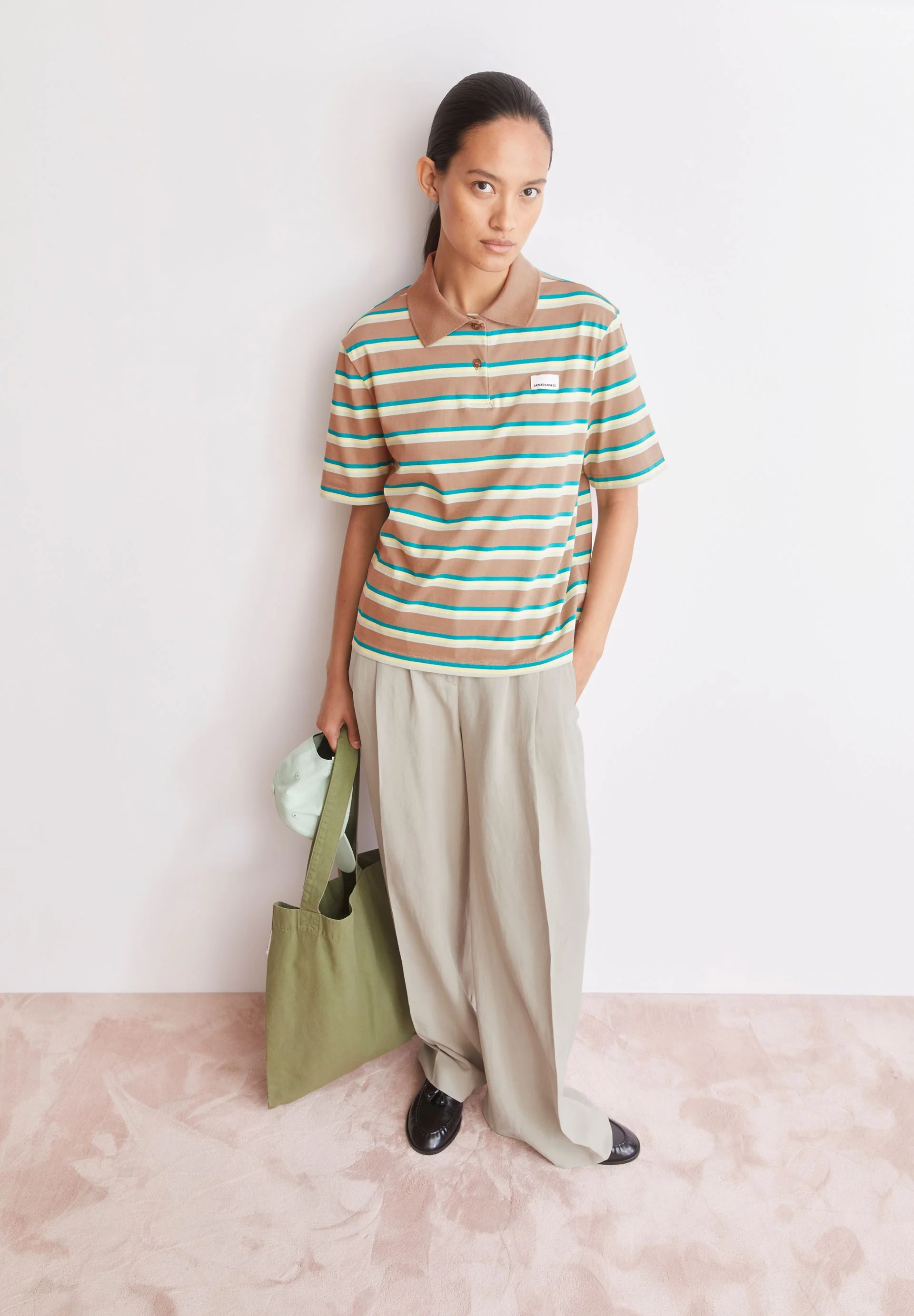 GESTREIFTES POLOSHIRT | walnut cream-pool green-lime juice - Image 4