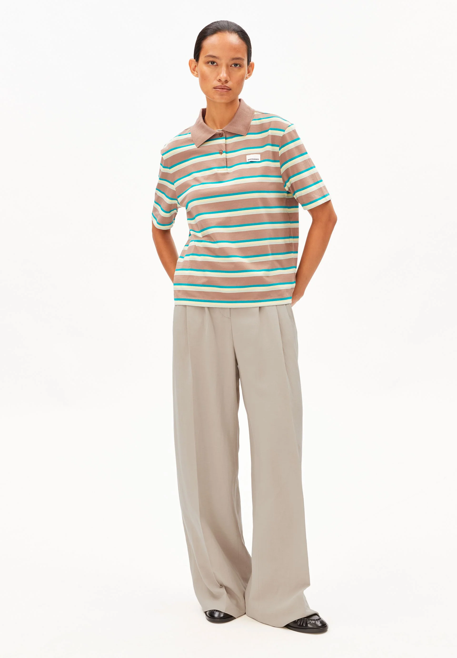 GESTREIFTES POLOSHIRT | walnut cream-pool green-lime juice - Image 5