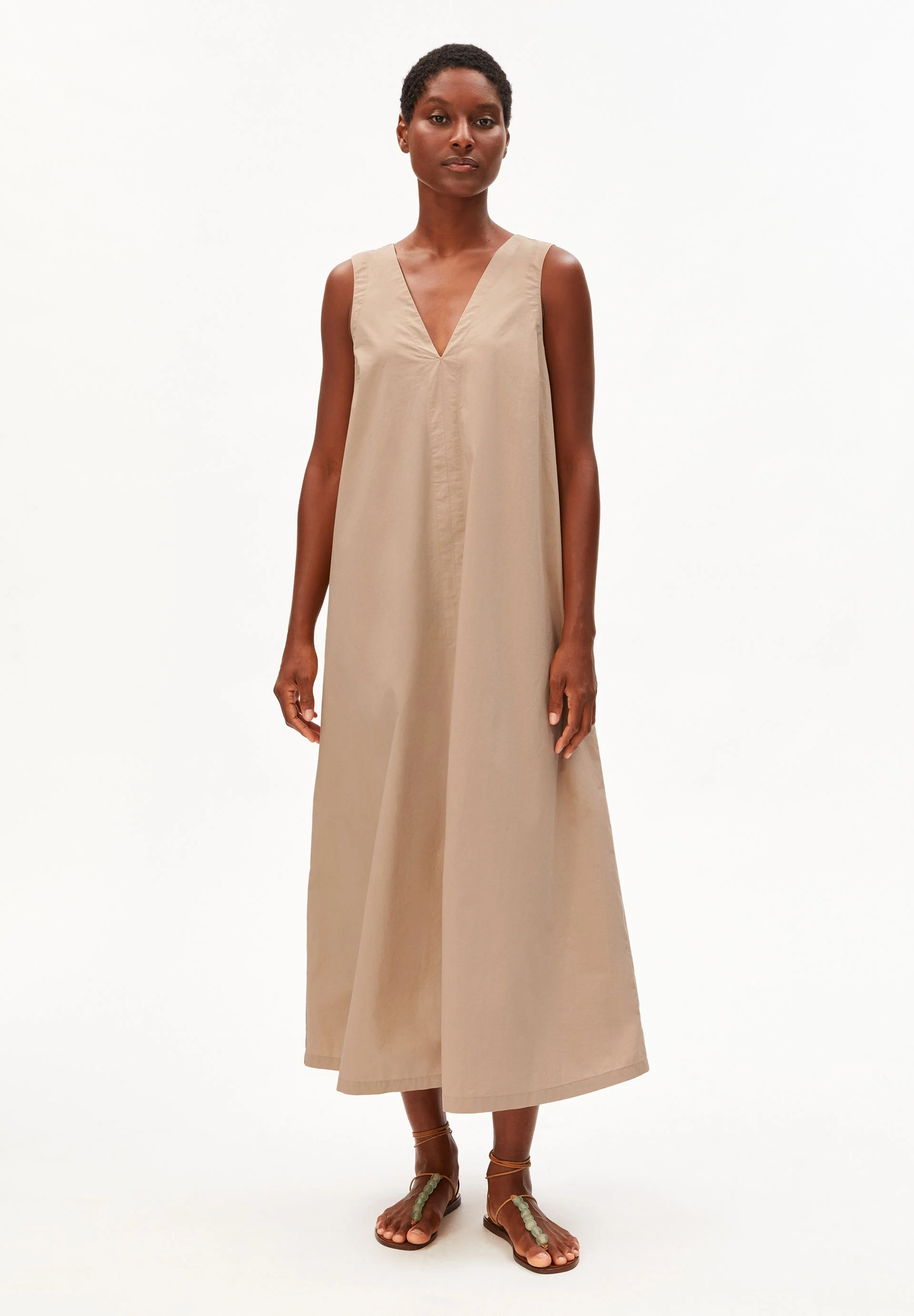 V-AUSSCHNITT POPLIN MAXI-KLEID | true camel - Image 5