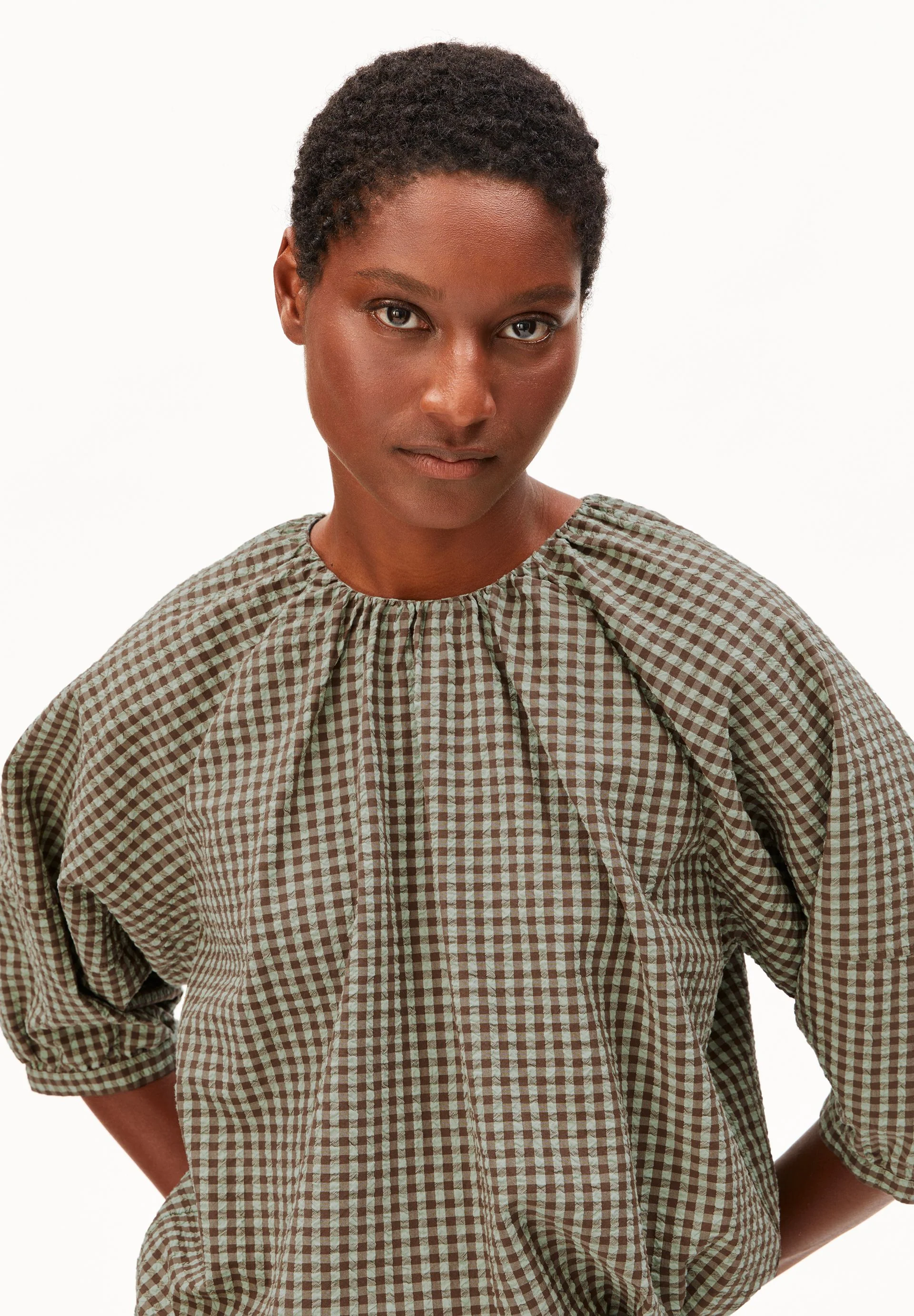 VICHY SEERSUCKER BLUSE | foam-dried palm - Image 3