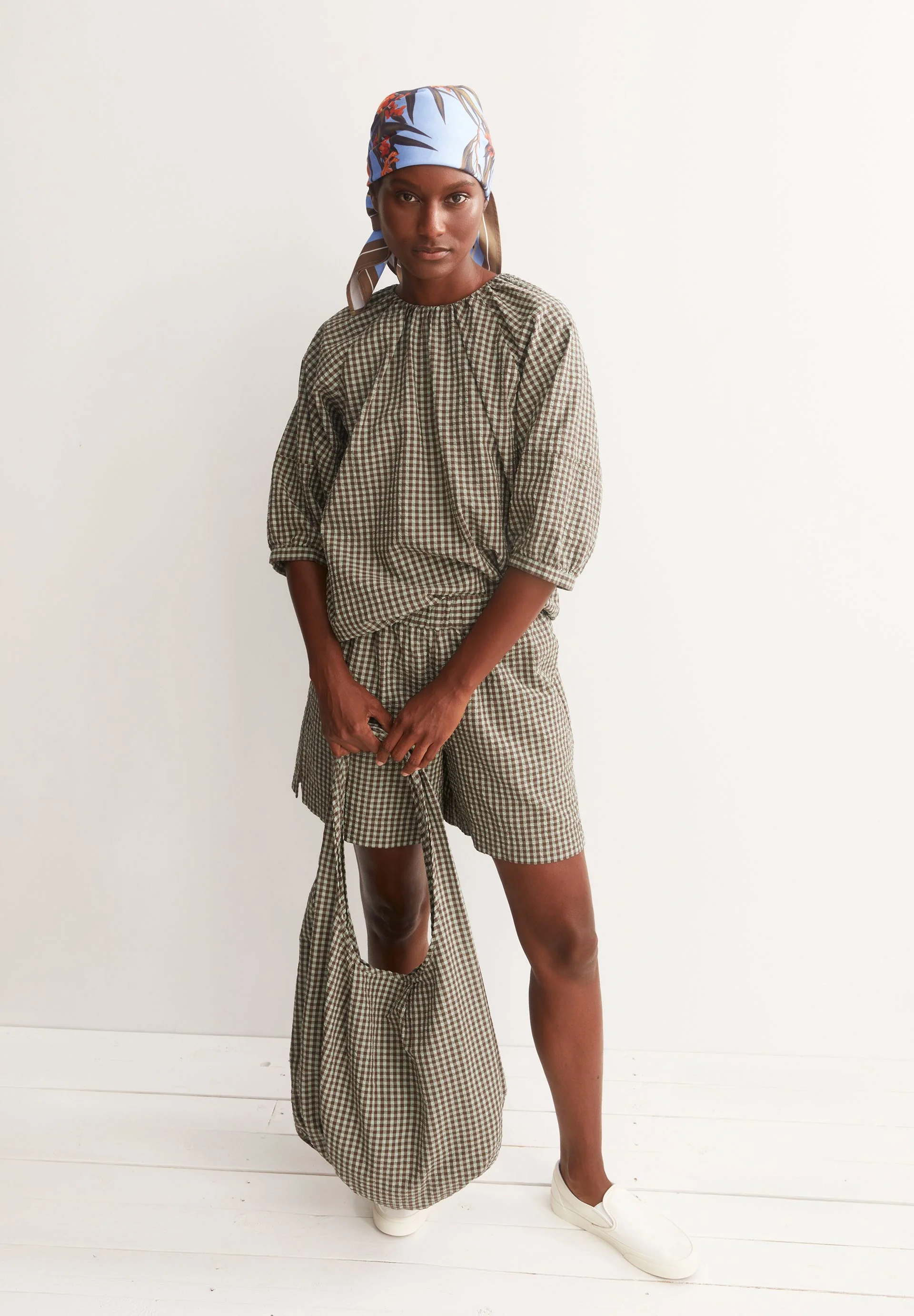 VICHY SEERSUCKER BLUSE | foam-dried palm - Image 4