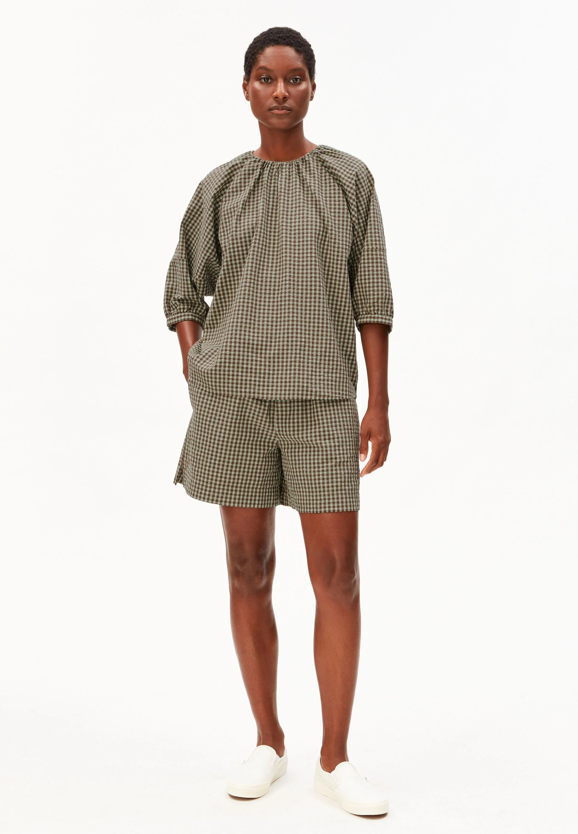 VICHY SEERSUCKER BLUSE | foam-dried palm - Image 5
