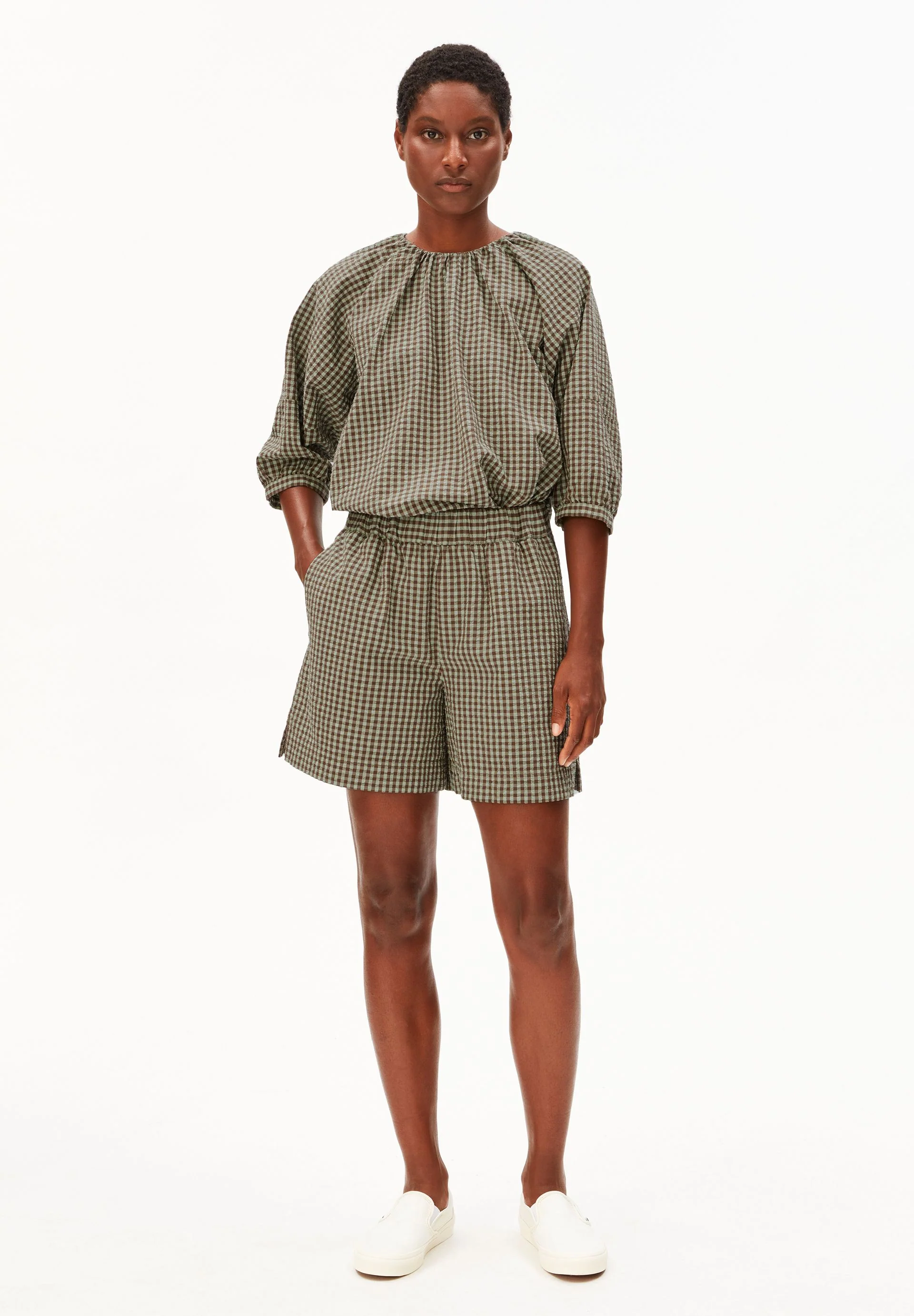 VICHY SEERSUCKER SHORTS | foam-dried palm - Image 5