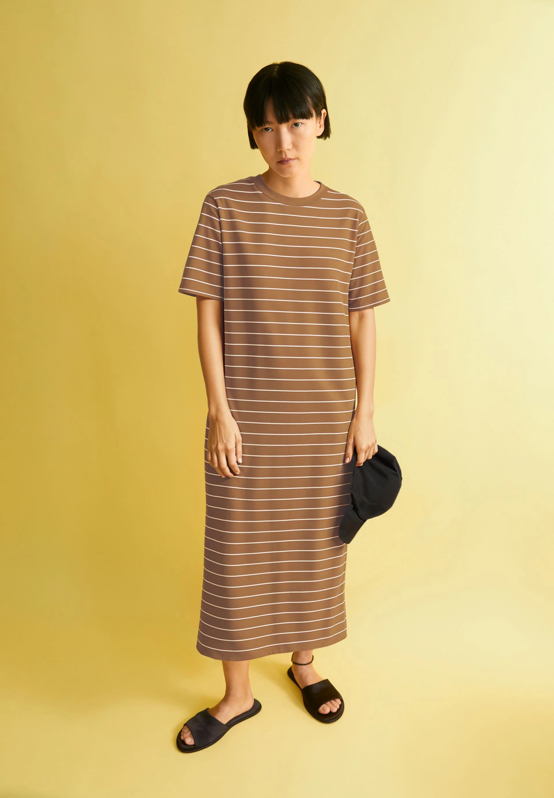 XELINAA FEIN GESTREIFTES MIDI-KLEID | pale umber-undyed - Image 4