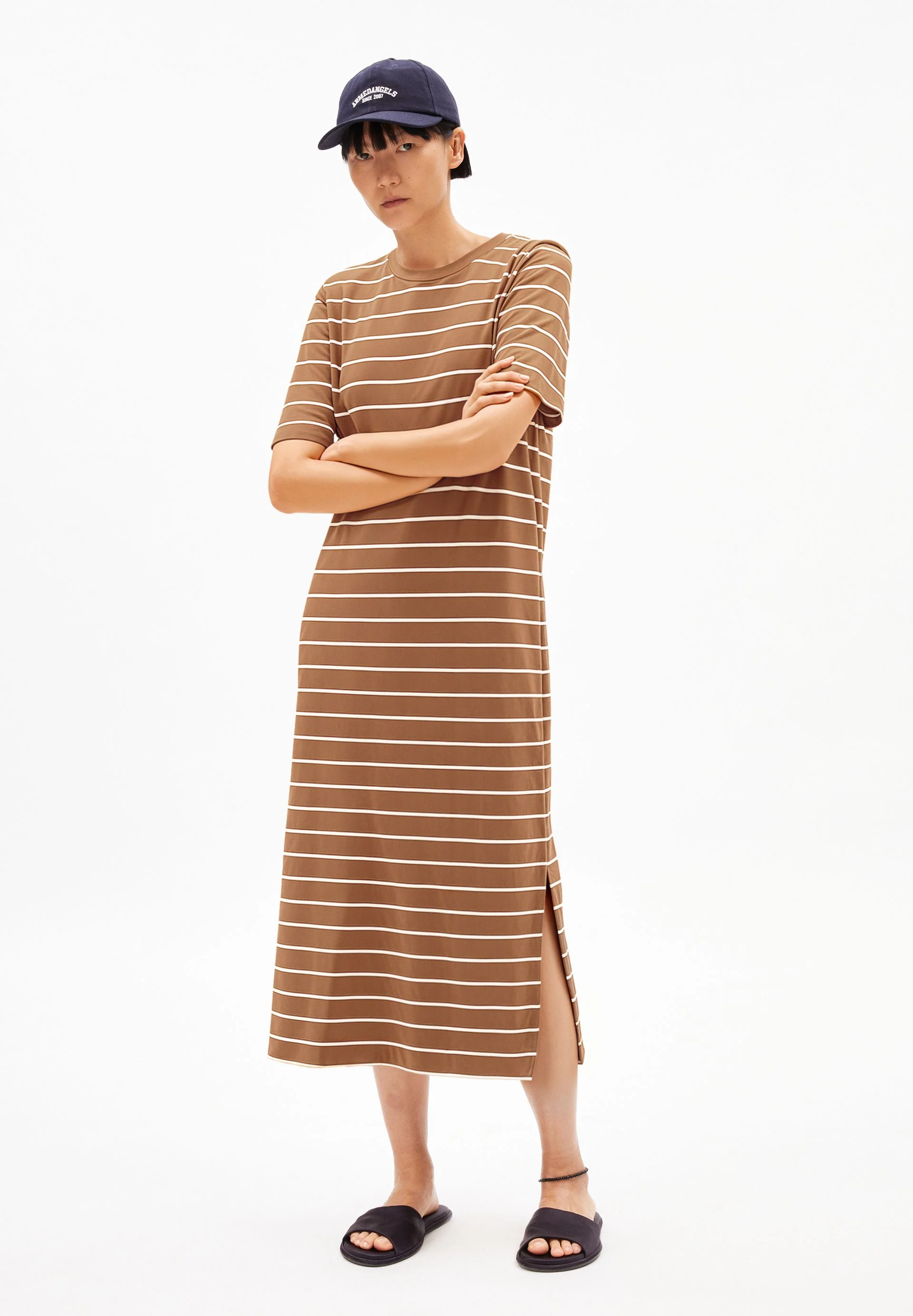 XELINAA FEIN GESTREIFTES MIDI-KLEID | pale umber-undyed - Image 5