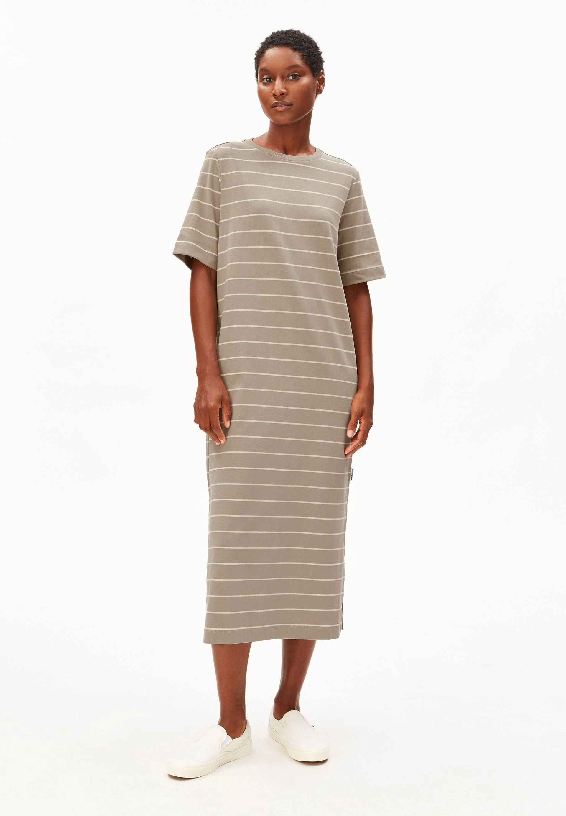 XELINAA FEIN GESTREIFTES MIDI-KLEID | seal grey-undyed - Image 5