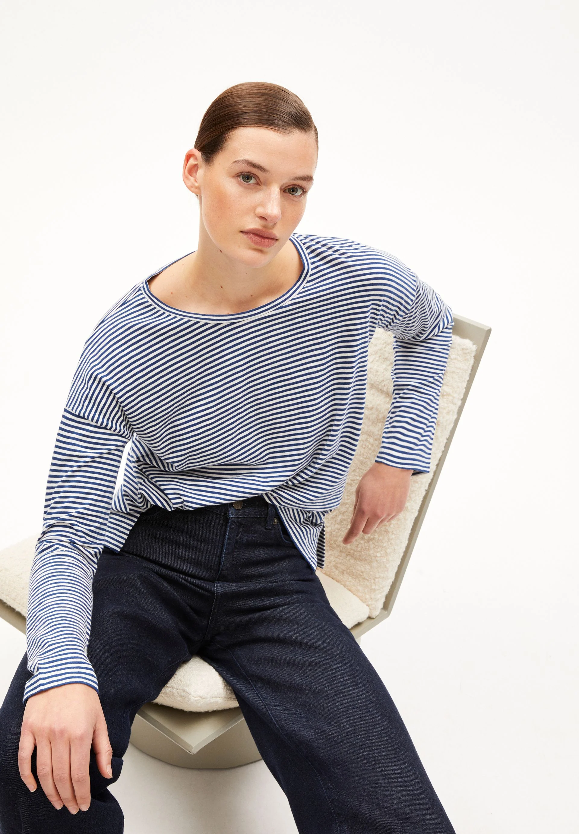 XIANAA GESTREIFTES LANGARMSHIRT | faded indigo-oatmilk - Image 4
